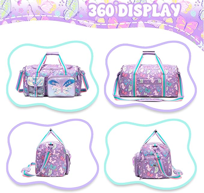 Kid's Luggage Set 3 Piece Suitcase Set 16" Hardside Luggage with Spinner Wheels Girls Carry on Toddler Travel Rolling Suitcase with Duffle Bag Neck Pillow Airline Approved