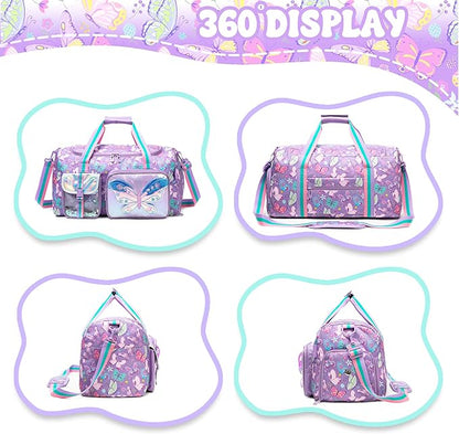 Kid's Luggage Set 3 Piece Suitcase Set 16" Hardside Luggage with Spinner Wheels Girls Carry on Toddler Travel Rolling Suitcase with Duffle Bag Neck Pillow Airline Approved