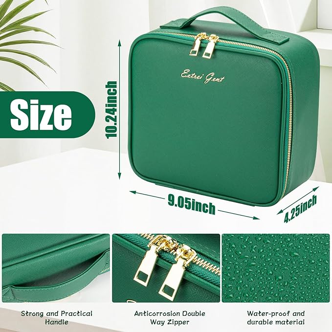 Makeup Travel Train Case with Mirror LED Light 3 Adjustable Brightness Large Cosmetic Bag Portable Storage Adjustable Partition Waterproof Makeup Brushes Make up Jewelry Gift for Women