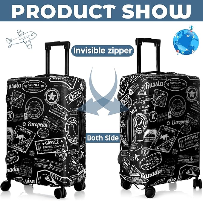 Sherr 3 Pieces Travel Luggage Cover Suitcase Protector Anti Scratch Suitcase Washable Baggage Covers(S/medium/l,Vintage Theme,Black White)