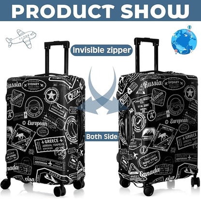 Sherr 3 Pieces Travel Luggage Cover Suitcase Protector Anti Scratch Suitcase Washable Baggage Covers(S/medium/l,Vintage Theme,Black White)