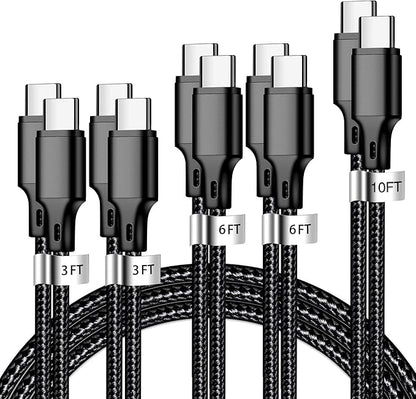 USB C to USB C Charger Cable, 5 Pack [3/3/6/6/10ft] Type C Fast Charging Cord High Data & Transfer Wire Compatible for iPhone 17/16/15 Plus/Pro Max iPad Pro Air Ps5 Controller Samsung Galaxy(Black)