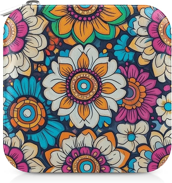 Bohemian Flower Leather Jewelry Box, Retro Mini Travel Jewelry Case Organizer, Jewelry Organizers and Storage with Mirror, Christmas and Birthday Present for Women's and Girls
