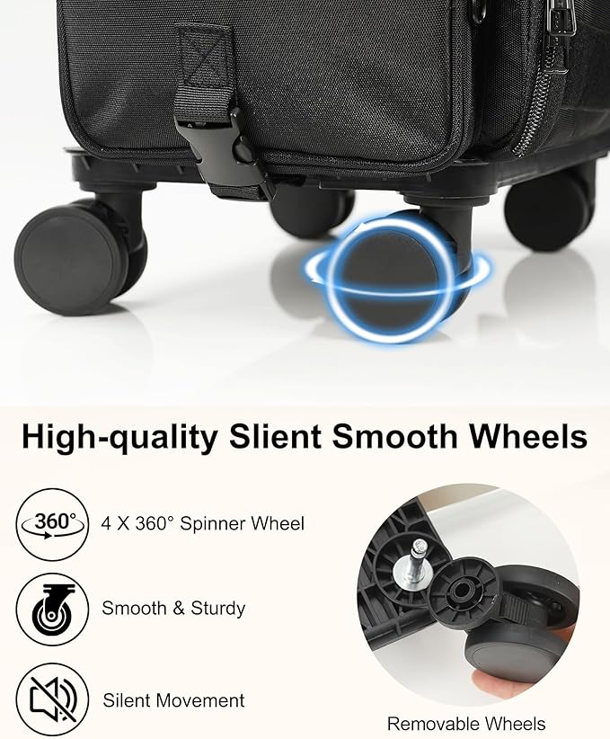 Relavel Rolling Makeup Train Case, Cosmetology Case on Wheels with 4 Clear Bags and Clear Makeup Bag, Professional Makeup Artist Set Bags Organizer with 360° Spinner Wheels