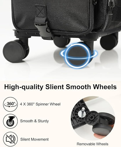 Relavel Rolling Makeup Train Case, Cosmetology Case on Wheels with 4 Clear Bags and Clear Makeup Bag, Professional Makeup Artist Set Bags Organizer with 360° Spinner Wheels