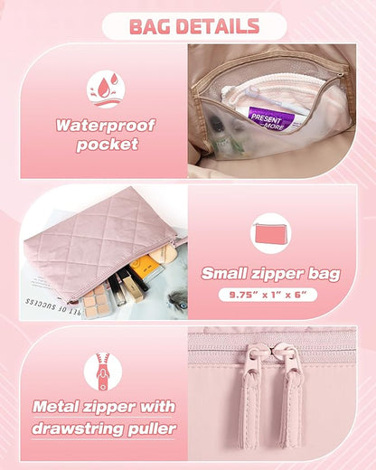 Quilted Duffle Bag with Shoe Compartment and Wet Pocket, Weekender Duffel Bag With Laptop Sleeve and a Separate Pouch for Travel, Gym, Hospital Labor Delivery, Pink