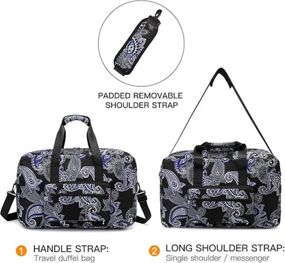 F.FETIVIN Weekender Bag Carry On Travel Duffle Bag Medium Overnight Bag for Women(Black Paisley)