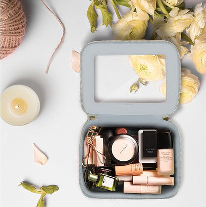 Prite Clear Makeup Bag Cosmetic Organizer Case Waterproof Travel Toiletry Bag Skincare Pouch with Golden Zipper(Grey)