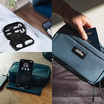 Halfday Sidekick Tech Organizer Kit | Flip-Out Kickstand for Phone/Tablet, Zip-Flat Pouch with Power Mesh & Elastic for Cable & Charger (Splash-Resistant Travel Electronics Accessories Case), Shadow