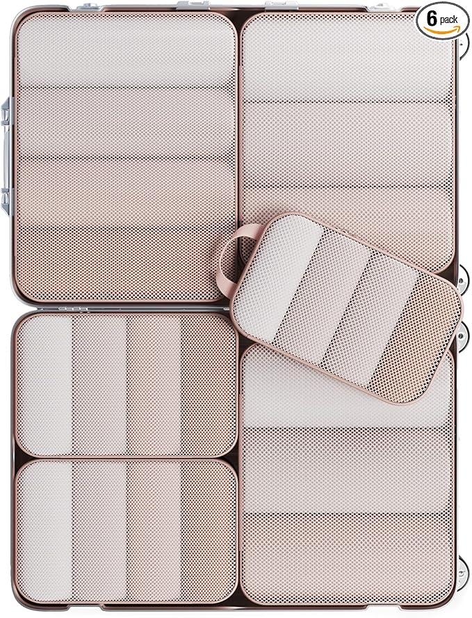 Veken 6/9/11 Set Compression Packing Cubes for Travel Essentials,Compressible Expandable Large Luggage Suitcase Organizer Bags for Clothing,Durable Space Saver Storage Bags(Beige)