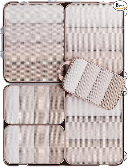 Veken 6/9/11 Set Compression Packing Cubes for Travel Essentials,Compressible Expandable Large Luggage Suitcase Organizer Bags for Clothing,Durable Space Saver Storage Bags(Beige)