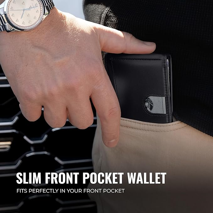Kingly Cash Clip Slim Leather Wallet for Men with RFID Blocking & Money Clip - Minimalist Front Pocket Bifold Wallet Holds 12 Cards - Secure Card Holder with Easy Access Pull Tab