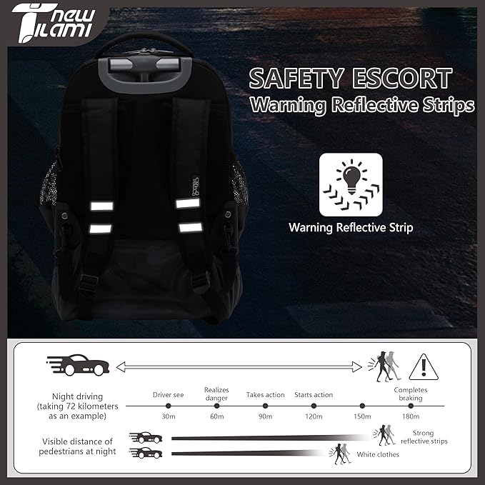 NEW TILAMI Rolling Backpack 16 Inch Wheeled Laptop Backpack with Wheels for Girls Boys School, Black