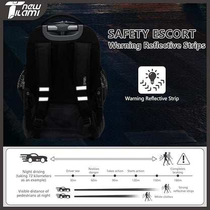 NEW TILAMI Rolling Backpack 16 Inch Wheeled Laptop Backpack with Wheels for Girls Boys School, Black