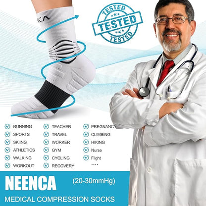 NEENCA Medical Compression Socks, Ankle Compression Stockings for Injury Recovery & Pain Relief, Sports Protection. 20-30mmHg