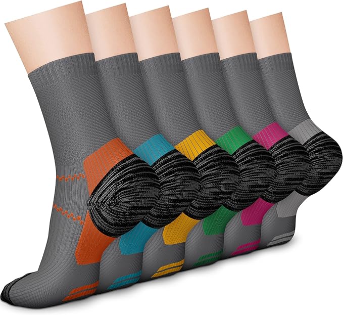 CHARMKING 6 Pairs Crew Compression Socks for Women & Men Circulation 15-20 mmHg is Best for All Day Wear Running Nurse