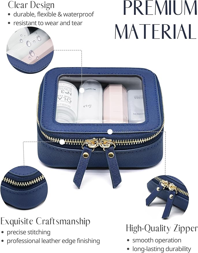 Popvibe Clear Makeup Bag Travel Cosmetic Case Transparent Toiletry Bag with Zipper, Portable Make Up Organizer Traveling Compact Car Bag for Essentials