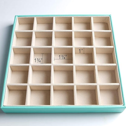 Frebeauty Earring Organizer Classic Jewelry Box 50 Slots Double Layer Jewelry Storage Case with 6 Necklace Hook and Bracelet Pocket(Turquoise)