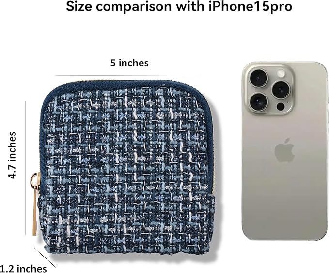 Small Travel Jewelry Case, Soft Tweed Organizer Pouch for Bangle, Bracelets, large Earrings, Beaded necklace, Anti-Scratch & Portable Jewelry Bag Holder for Travel & Everyday Use (Denim Blue)