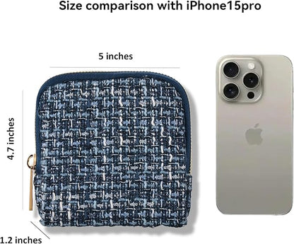 Small Travel Jewelry Case, Soft Tweed Organizer Pouch for Bangle, Bracelets, large Earrings, Beaded necklace, Anti-Scratch & Portable Jewelry Bag Holder for Travel & Everyday Use (Denim Blue)