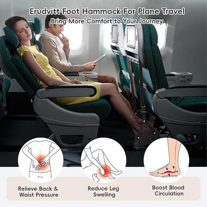 Foot Hammock for Plane Travel, Airplane Foot Hammock, Adjustable Foot Rest Sling with Memory Foam, Airplane Gadgets Travel Essentials for Long Time Flight (Black+Navy)
