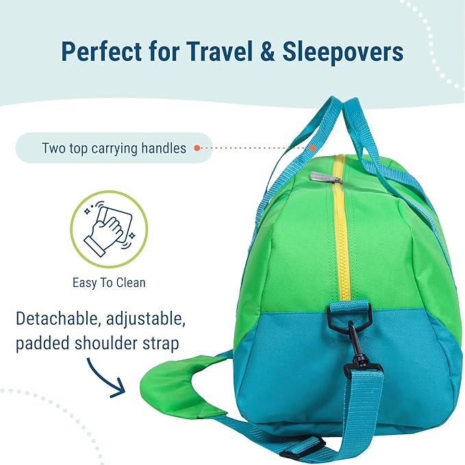 Wildkin Kids Overnighter Duffel Bag – Carry-On Size, Ideal for School & Sleepovers – Monster Green