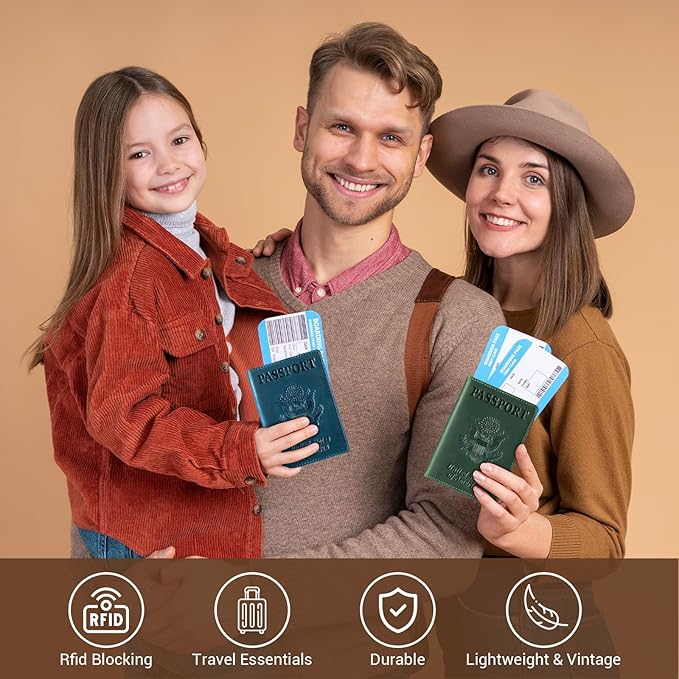 BIAOTIE Premium Leather Passport Holder Covers, Rfid Travel Wallet Passport Document Holder, Travel Essentials Wallet Cover Case for Men and Women (Blue)