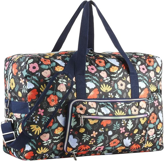 Travel Foldable Waterproof Duffel Bag - Lightweight Carry on Luggage Tote Duffel Bag(Black Floral)