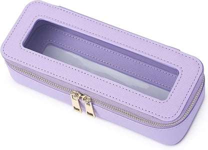 Pinkmik Makeup Brush Case Clear Travel Cosmetic & Toiletry Bag Small Makeup Bag with Zipper Purse Organizer Car Essential Bag for Women (X/Purple, SLIM)