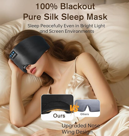 LC-dolida Luxurious Silk Soft Sleep Mask, Sleep Headphones with Bluetooth 5.4 for Side Sleeper, Total Blackout Eye Sleeping Mask for Women and Men, Ideal Gift for Restful Sleep, Travel(Black)