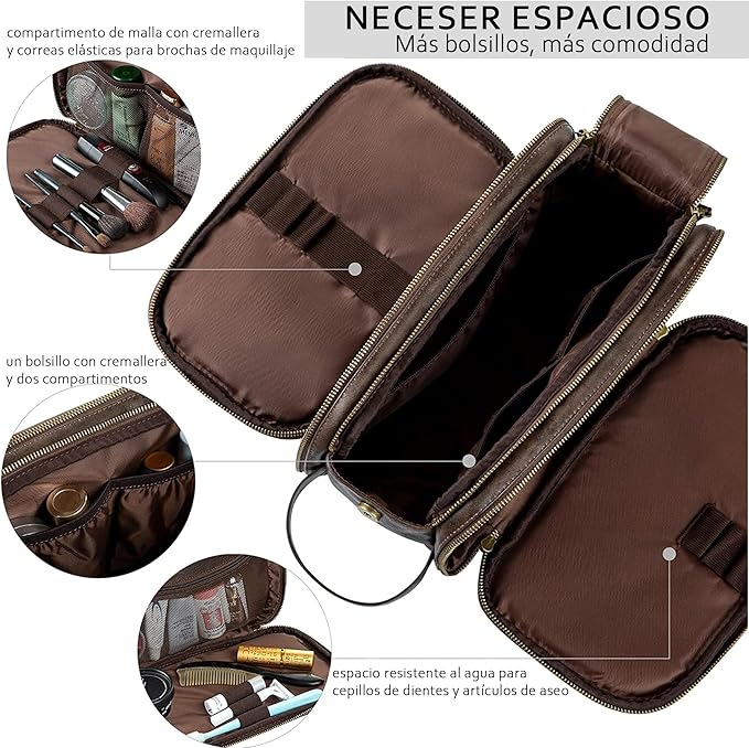 Elviros Travel Toiletry Bag for Men, Shaving Dopp Kit Water-resistant Bathroom Small Toiletries Organizer PU Leather Cosmetic Bags