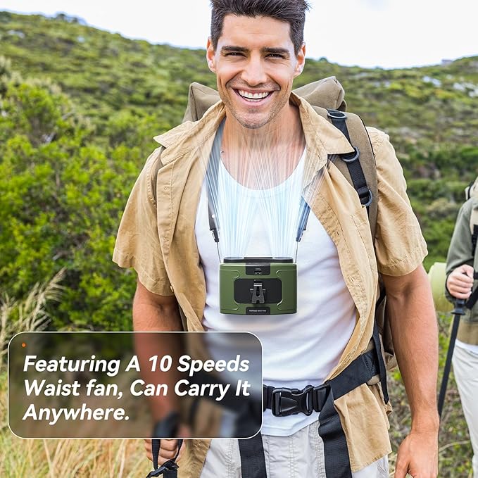 10000mAh Personal Waist Fan, USB Rechargeable Clip The Waist For Working,10 Speed & 40H Cooling and Heatstroke Prevention For Outdoor Travel Camping (K60-green)