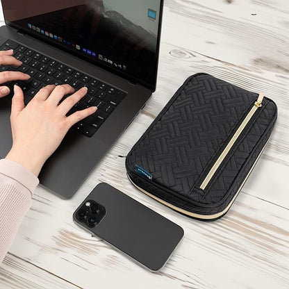 Pavilia Tech Organizer Case - Electronic & Cable Organizer, Small Charger Pouch, Black Quilted Travel Accessory