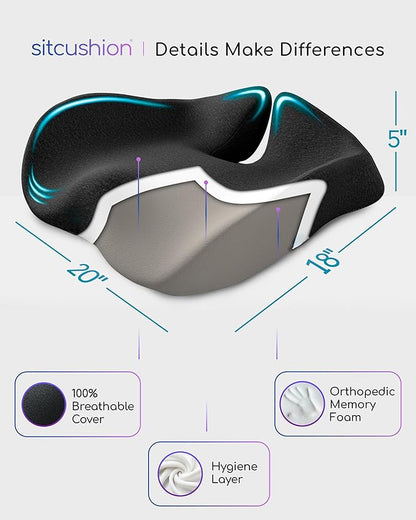 Extra Large Office Chair Cushion for Sciatica Pain Relief, Memory Foam Seat Cushion for Car Seat Pad, Orthopedic Pillow. Computer Chair Cushion for Tailbone Pain Relief All Day Comfort(Gray)