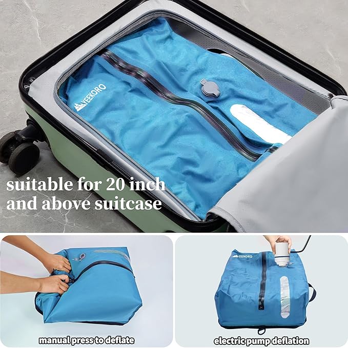 Vacuum Bags for Travel, Professional IP67 Reusable Vacuum Compression Bags for Travel Suitcases, Durable Space Saver Bag (2 PACK Blue, With Pump)