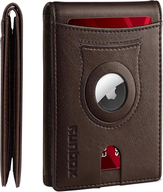 RUNBOX AirTag-Wallet-Mens-Slim-RFID Blocking Wallets Leather with Bill Compartment Air Tag Bifold Card Holder Wallet Gifts for Men Dad