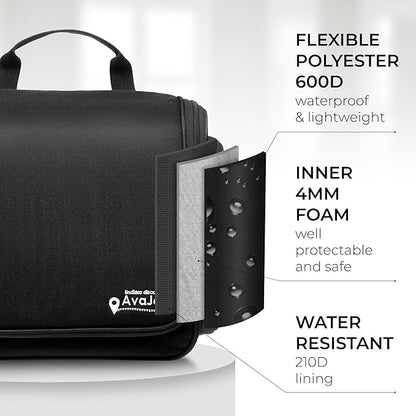 Travel Toiletry Bag for Men and Women - (10.6”x10.6”x3.2”) Large Hanging Toiletry Organizer - Waterproof Hygiene Bag with Metal XXL Swivel Hook, with Sturdy Zippers and 15 Compartments for Toiletries