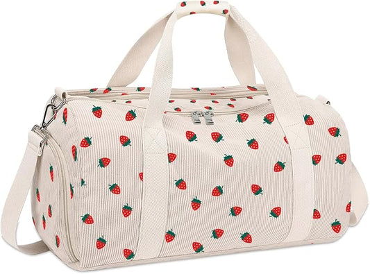 Kids Strawberry Duffle Bag for Girls and Woman with Shoe Compartments,Gymnastics Sports Bag for Kids Dance