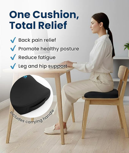 Everlasting Comfort Doctor Recommended Memory Foam Seat Cushion for Office Chairs & Car Seat - Ergonomic Office Desk Accessories for Tailbone Pain Relief, Sciatica & Back Support