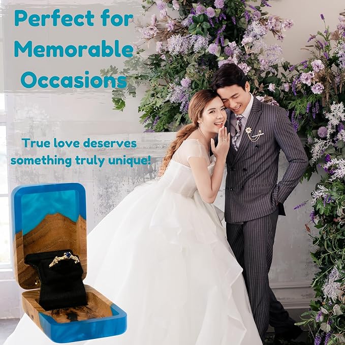 RWA Slim Engagement Ring Box for Proposal – Unique Wedding Ring Holder & Jewelry Display Case – Travel Jewelry Organizer, Ring Bearer Box, Proposal Gift, Wedding Ring Box for Ceremony, FLIP blue