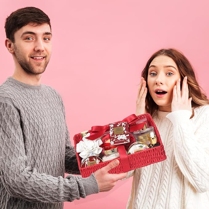 25Pcs Christmas Gifts for Women - Luxury Bath and Body Spa Gift Basket for Women with Necklace | Relaxing Care Kit Valentine's Mothers Day Gifts for Mom Gift Baskets for Anniversary or Bridal Shower