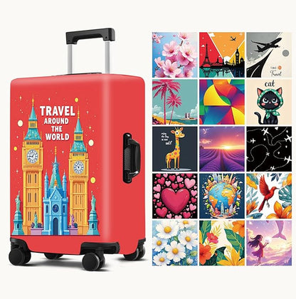 Luggage Cover Washable Suitcase Protector Anti-Scratch,Stretchable Fit for 20-34Inch Luggage Durable Travel Bag Cover with Zipper Closure (London-2, XL(fits 32-34Inch suitcase))