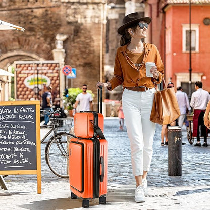 20 Inch Carry On Luggage 22x14x9 Airline Approved, Carry On Suitcase with Wheels, Hard-shell Carry-on Luggage, Durable Luggage Carry-On, Orange Small Suitcase with Cosmetic Bag