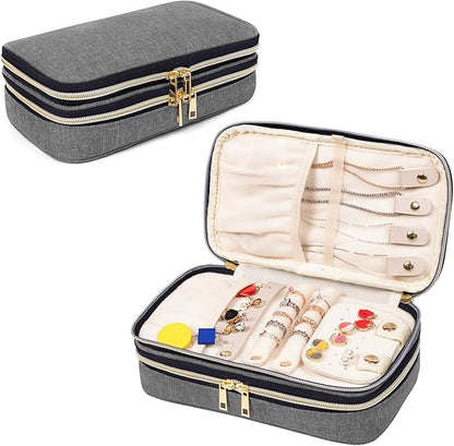 Teamoy Double Layer Jewelry Organizer, Jewelry Travel Case for Rings, Necklaces, Earrings, Bracelets and More(Medium, Gray)