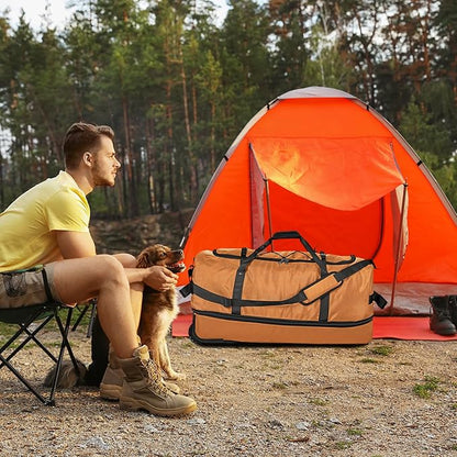 Vomgomfom 32" Soft-Sided Foldable Wheeled Travel Duffel Bag,Expandable 110L to 140L Rolling Cargo Bag with 2 Wheels and Multiple Pockets,Brown