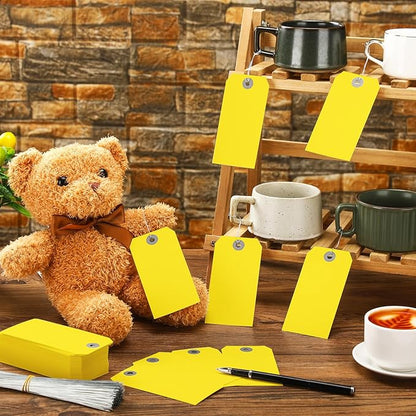 1000 Pcs Blank Manila Shipping Tags with Wire 4 3/4" x 2 3/8" Paper Hang Luggage Price Asset Gift Label Key Tags (Bright Yellow)