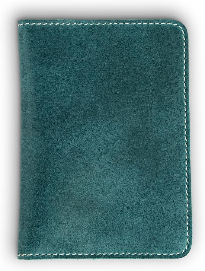 PEGAI Standard Full Grain Crazy Horse Leather Passport Holder | Custom Travel Passport Cover & Organizer | Handcrafted Leather Passport Wallet for Men and Women | Pike (Turqoise)