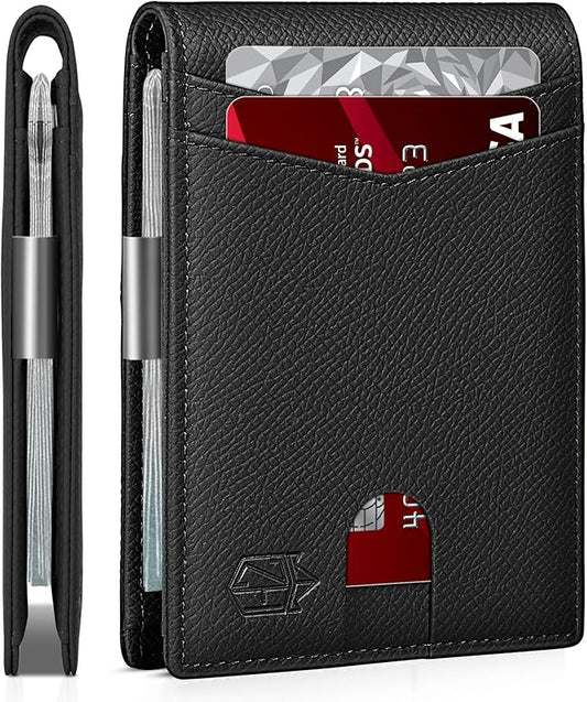 Zitahli Money Clip Wallets for Men,Slim Bifold Wallet 10-12 Cards, Mens Leather Wallet with ID Window,RFID Blocking Thin Minimalist Credit Card Holder,Gifts for Him