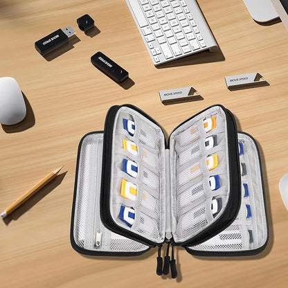 Lacdo USB Flash Drive Case, USB Case Organizer Thumb Drive Holder Portable Storage Bag Large Capacity for SanDisk/Samsung Flash Drives Jump Drive Memory Stick, SD Card, Cables, with Labels, Black