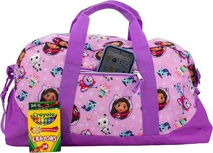 Gabby's Dollhouse Duffle Bag, 16 inch Travel Sleepover Weekender Bag for Girls, Purple Dance Bag